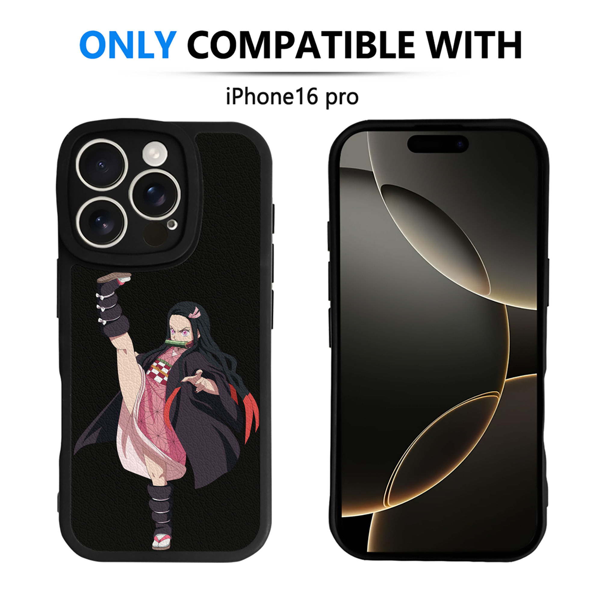 （画像用） 鬼滅の刃（きめつのやいば）竈門 禰󠄀豆子／かまど ねずこ Kamado Nezuko 【iPhone 16シリーズ対応】シリコンスマホケース（レザー調） 材質：シリコン